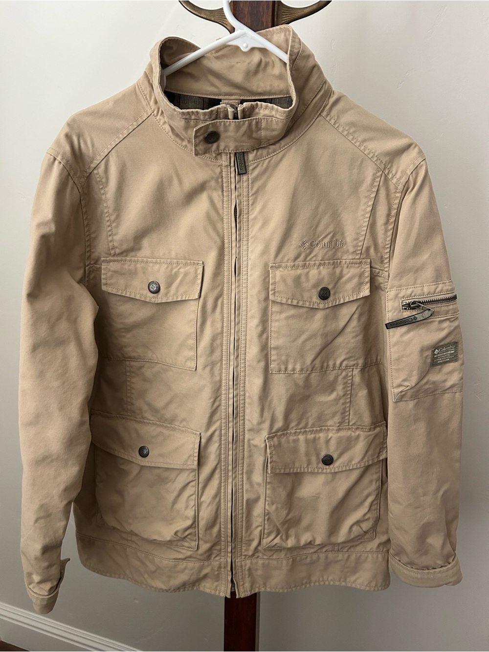 Columbia Men's Beige Utility Field Jacket Flannel Lined Size M